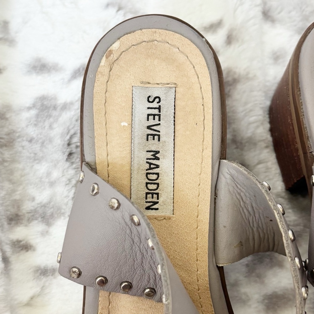 Steve Madden Gila Gray Studded Block Heel Sandals | Size 8.5 - Picture 12 of 14